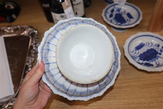 Four Chinese blue and white footed dishes largest diameter 20cm